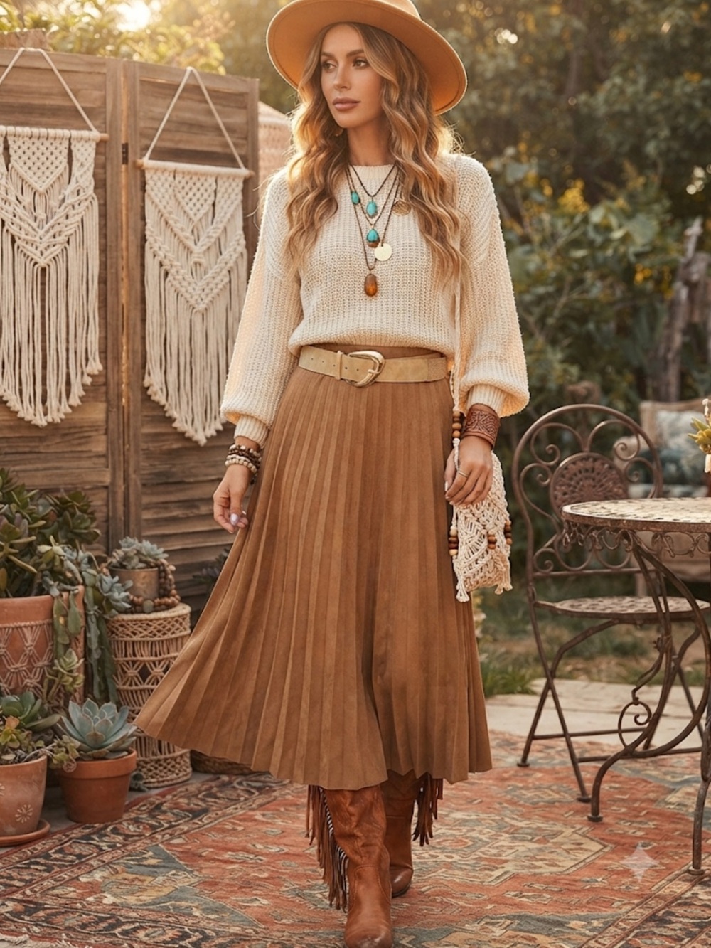 ZARA Pleated Faux-Suede Belted Midi Skirt in Camel size extra large
